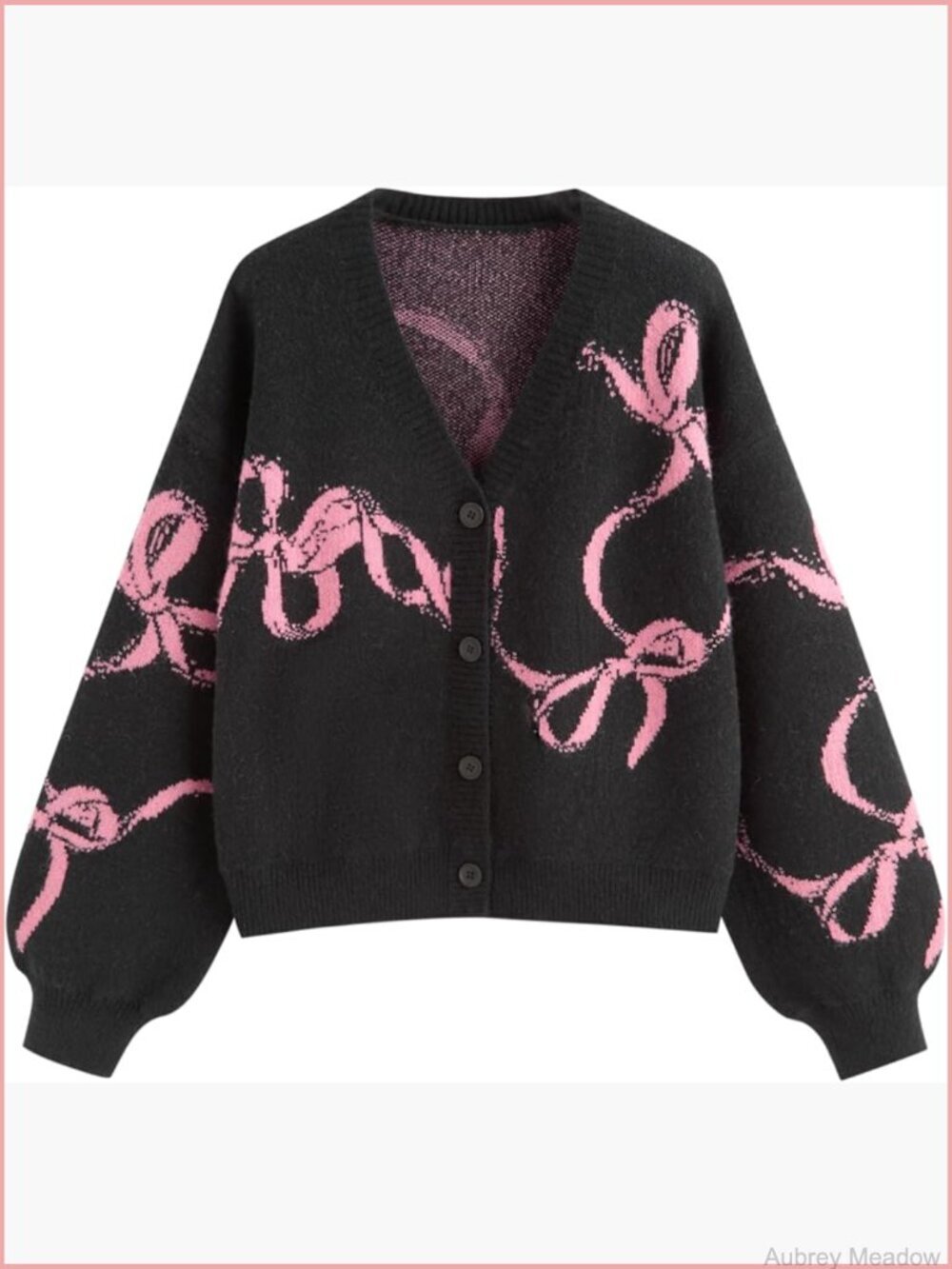 V-Neck Bow Detail Open Front Cardigan Sweater